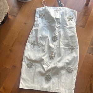 Fashion Nova White Strapless Dress with Silver Embellishments 1XL which is Large